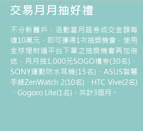 交易月月抽好禮活動說明